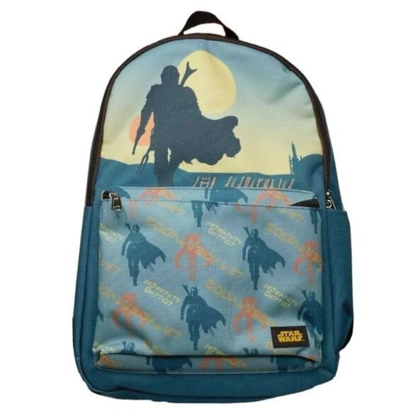 Star Wars Mandalorian Backpack Youth Size With Side Pockets & Front Zip Compartm - Picture 1 of 3
